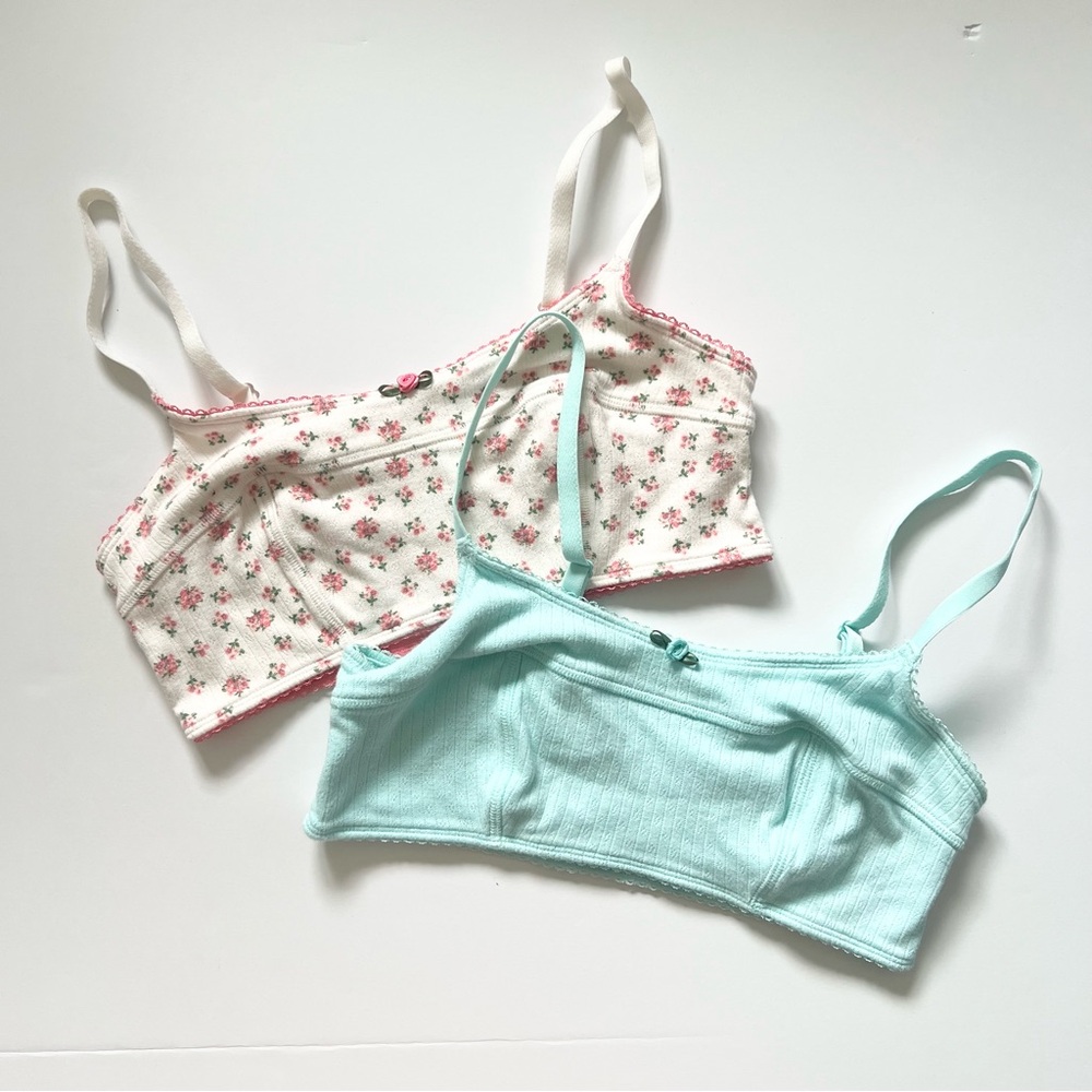 Colsie Bralettes Set of 2 Floral White & Blue Ribbed Cotton Bras Size Small